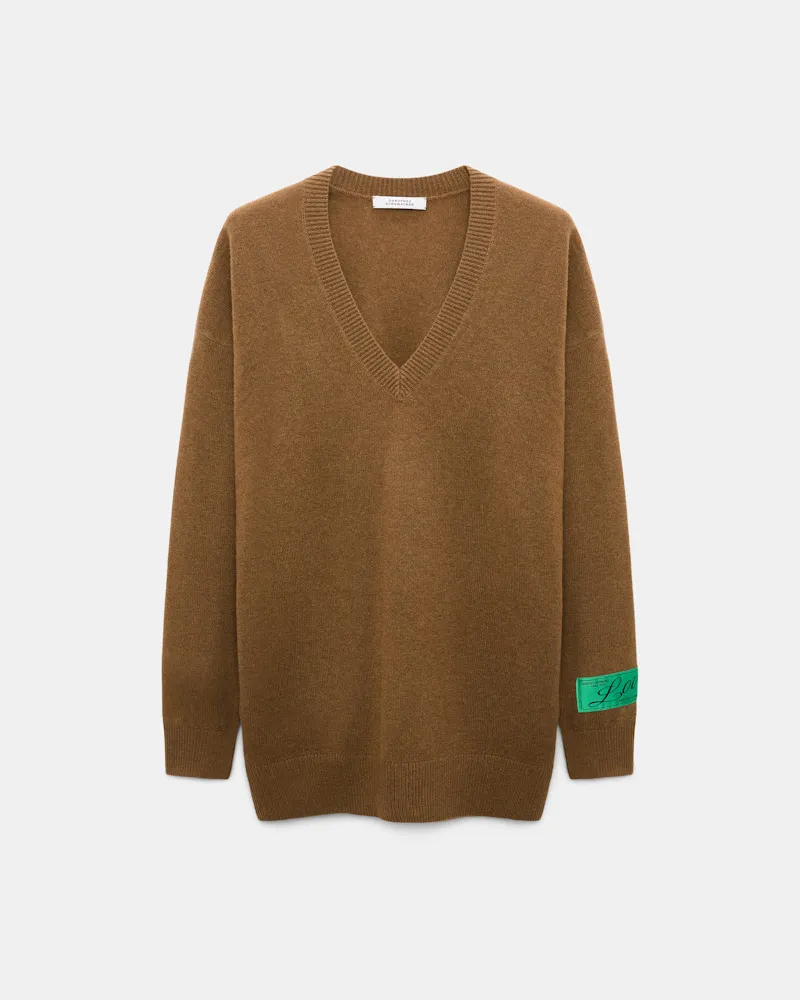 Dorothee Schumacher Pullover mit V-Ausschnitt aus Merino und Kaschmir Braun