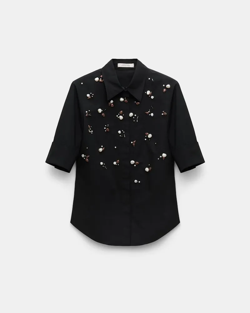 Dorothee Schumacher Von Hand bestickte Halbarm-Bluse Schwarz