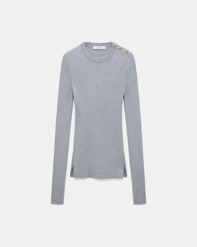 Dorothee Schumacher Pullover aus Wolle-Seide Mix mit goldenen Knöpfen Grau