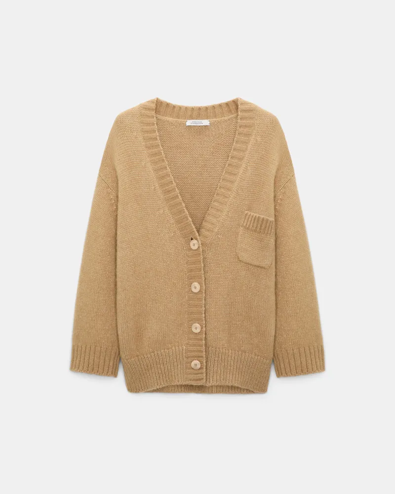 Dorothee Schumacher Cardigan mit V-Ausschnitt aus Merinowollmischung mit Baby Alpaka Beige