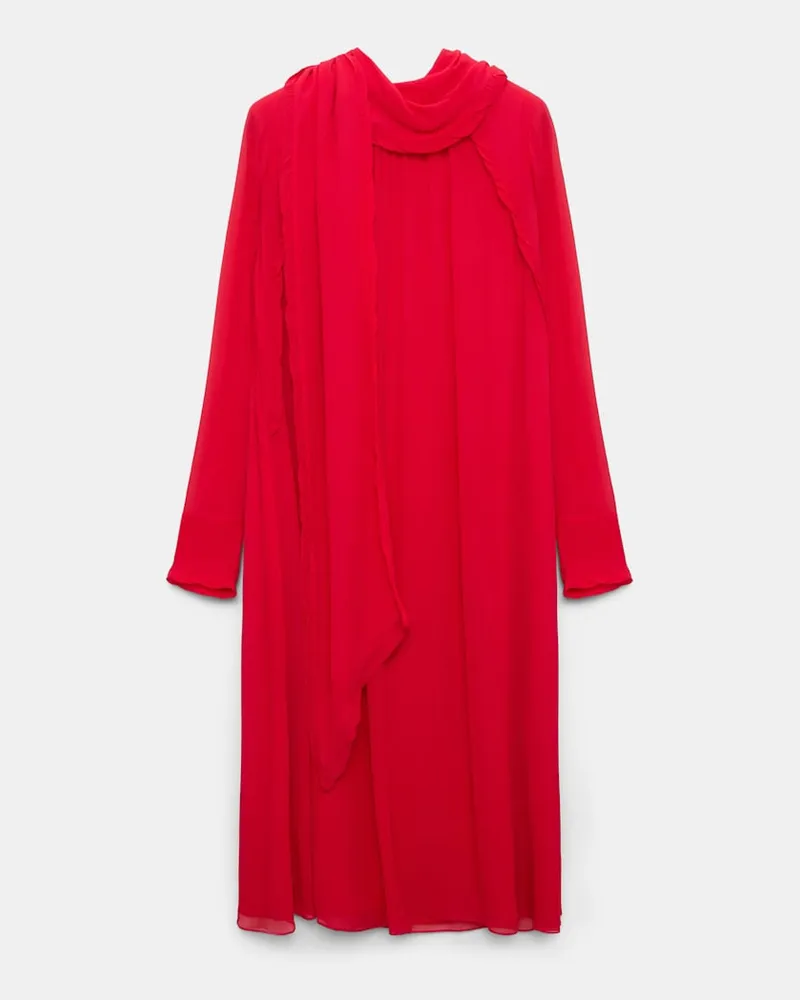 Dorothee Schumacher Kleid mit Rollkragen und langem Schal-Detail aus Georgette Rot