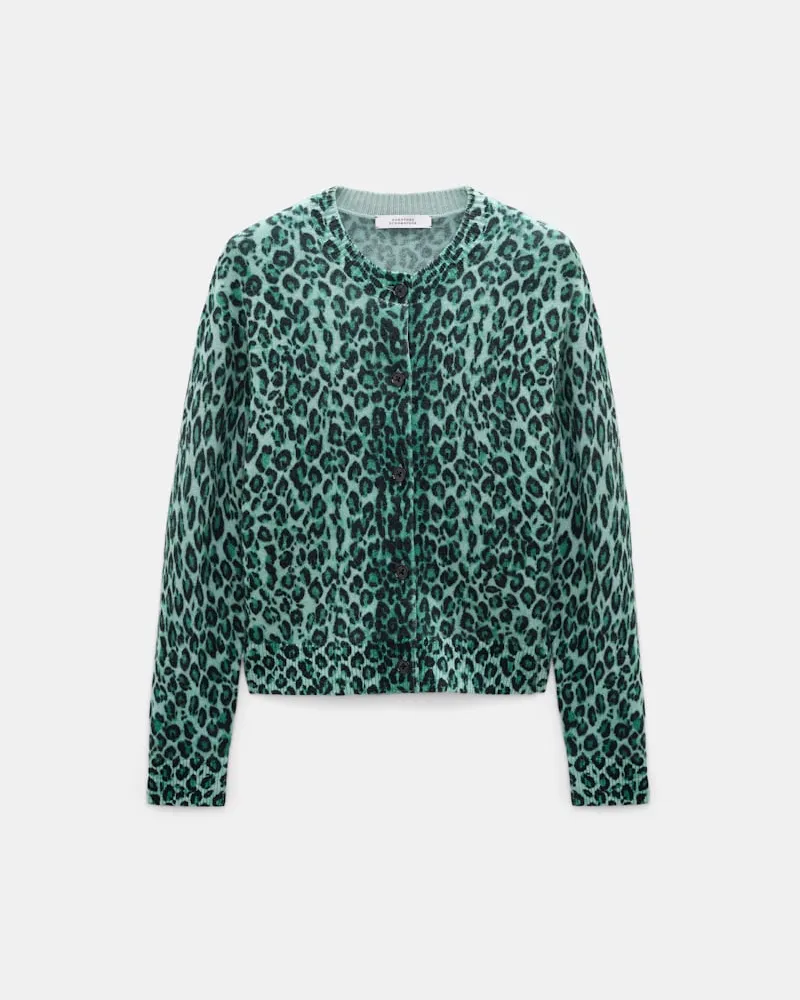 Dorothee Schumacher Cardigan mit Leoparden-Print aus Merino und Kaschmir Grün