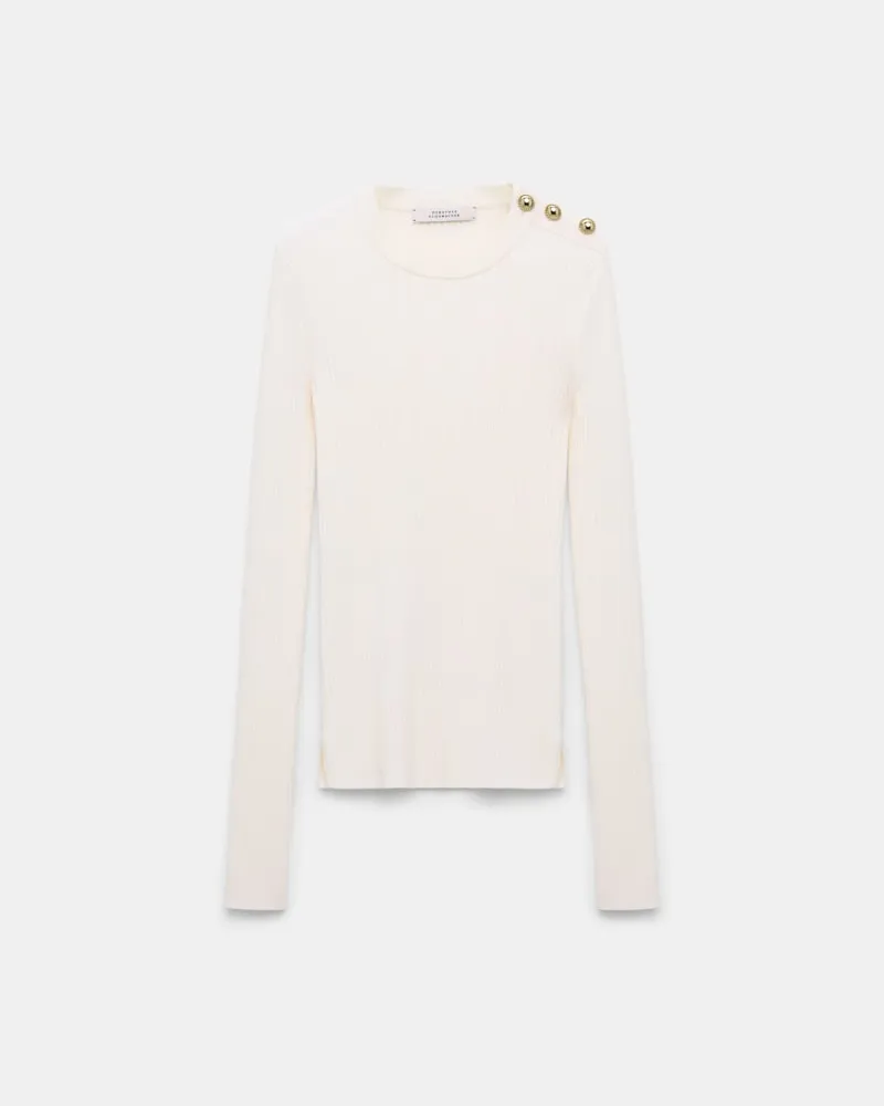 Dorothee Schumacher Pullover aus Wolle-Seide Mix mit goldenen Knöpfen Weiß