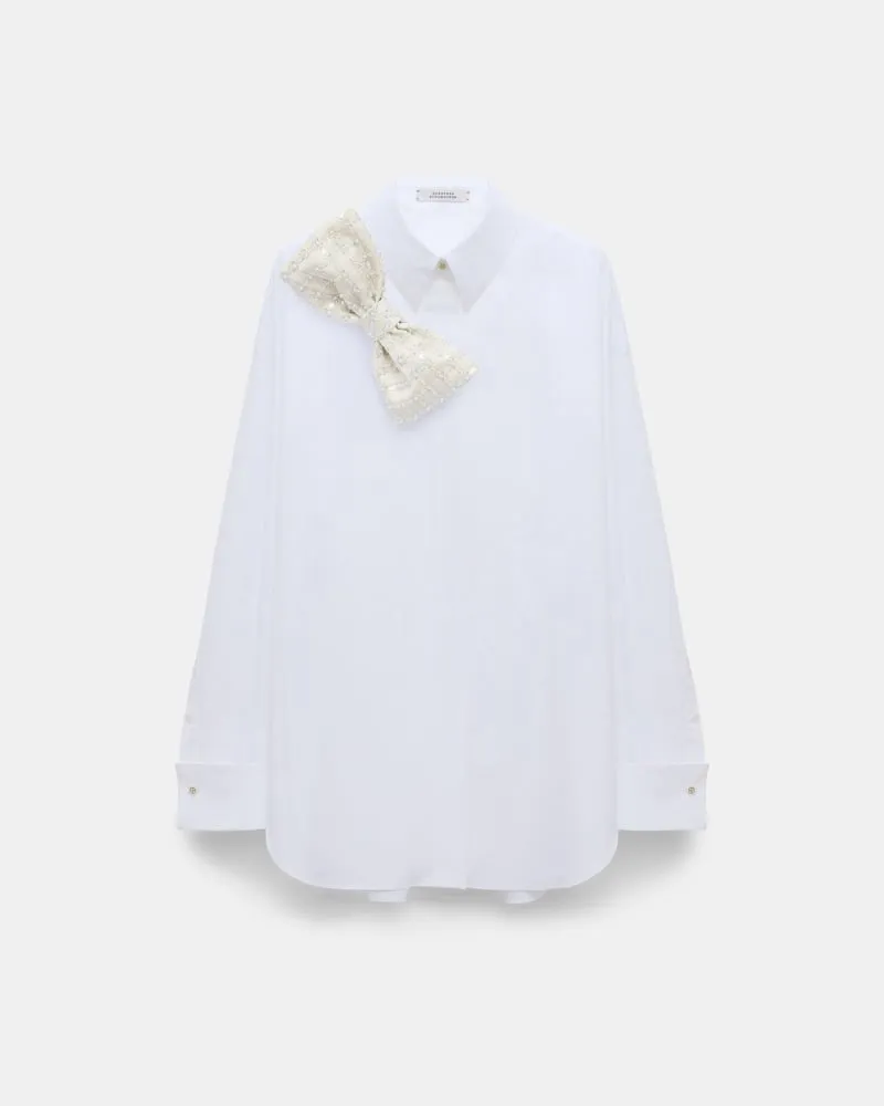 Dorothee Schumacher Hemd mit Bow-Brosche aus Baumwoll-Popeline Weiß
