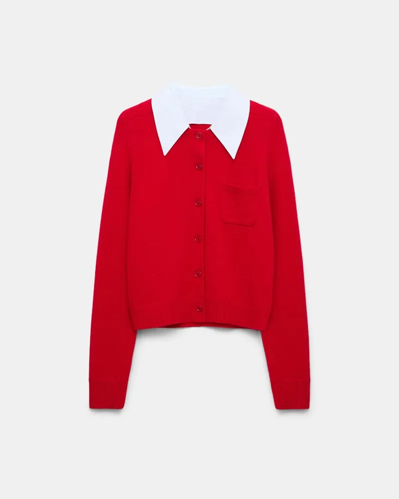 Dorothee Schumacher Fluffy Cardigan mit Hemdkragen Rot