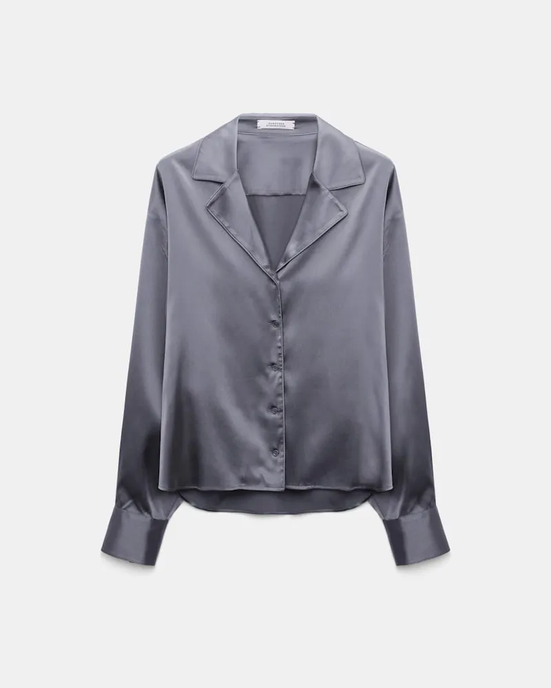 Dorothee Schumacher Pyjama-Bluse aus Seiden-Stretch-Satin Grau