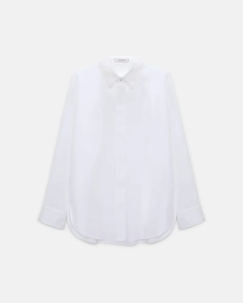 Dorothee Schumacher Hemd mit floralem Kragen aus Baumwoll-Popeline Weiß