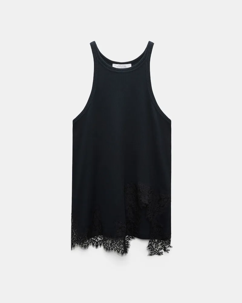 Dorothee Schumacher Rippentanktop mit Spitzeneinsatz aus Baumwolle Blau