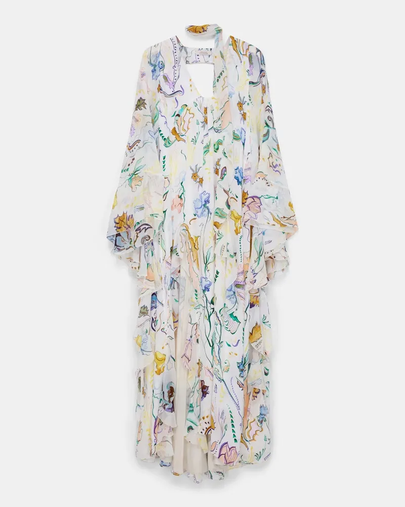 Dorothee Schumacher Maxi-Kleid mit Volants und Signature Print Weiß
