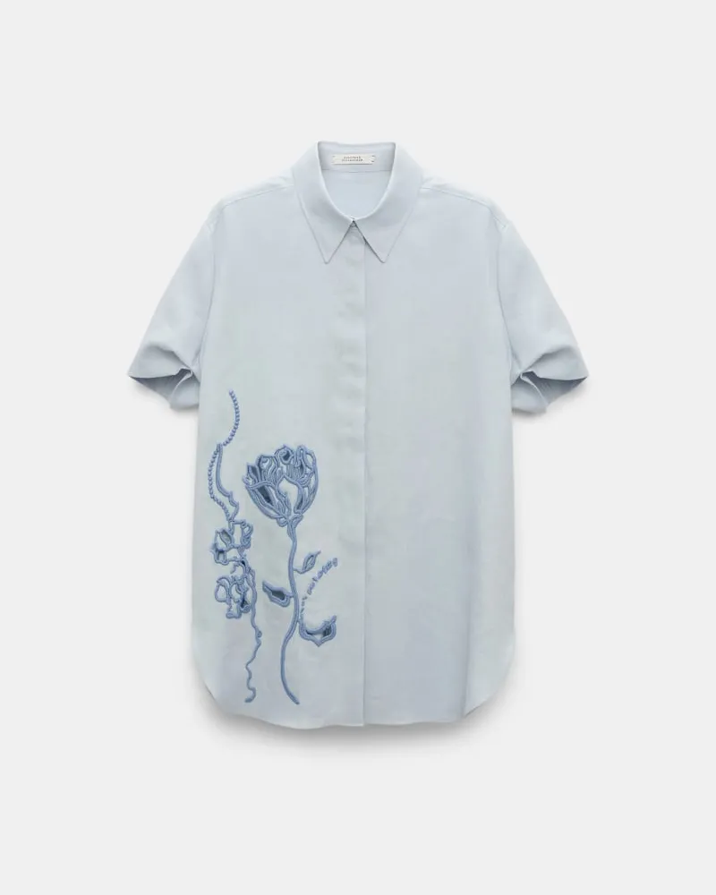 Dorothee Schumacher Bluse aus besticktem Leinen Blau