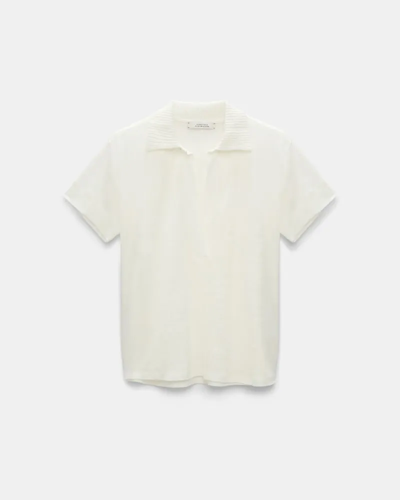 Dorothee Schumacher Poloshirt aus Hanf mit geripptem Strickkragen Weiß