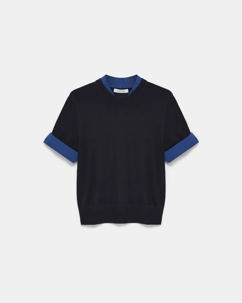 Dorothee Schumacher Pullover im Layering-Look aus extrafeinem Merino Blau