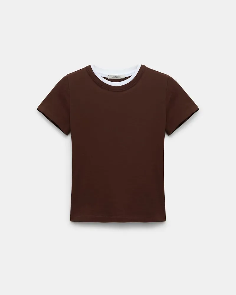 Dorothee Schumacher Rundhalsshirt mit gedoppeltem Kragen Braun