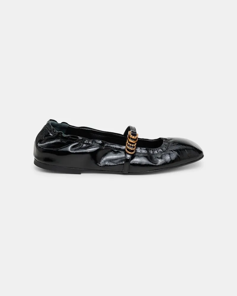 Dorothee Schumacher Elastische, shiny Ballerinas mit Signature D-Rings Schwarz