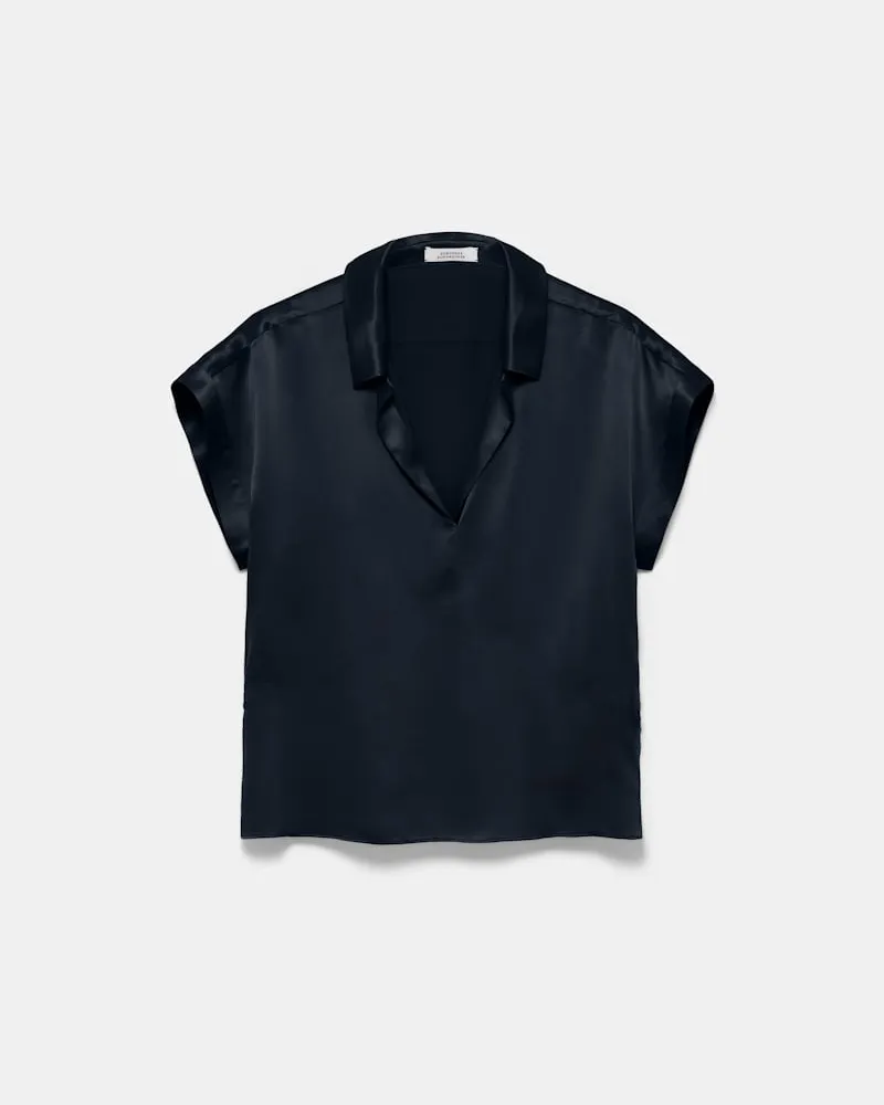 Dorothee Schumacher Kurze T-Shirt Bluse aus Seidencharmeuse Blau