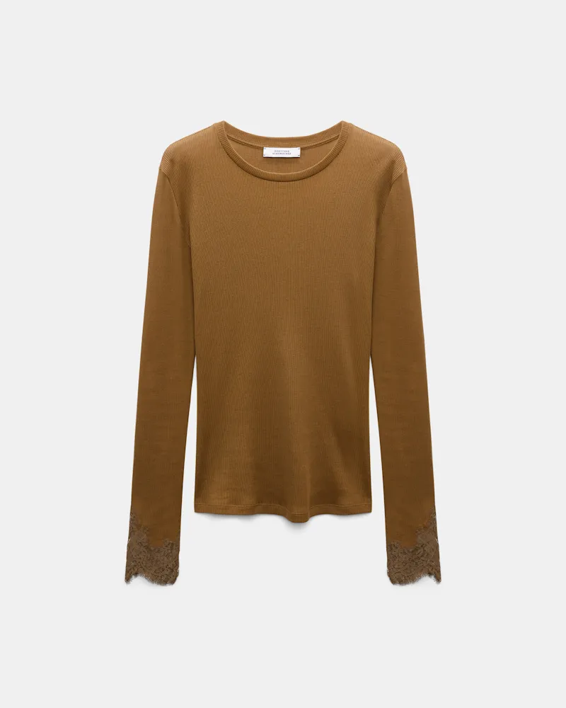 Dorothee Schumacher Longsleeve mit Spitzeneinsatz aus Baumwolle Braun