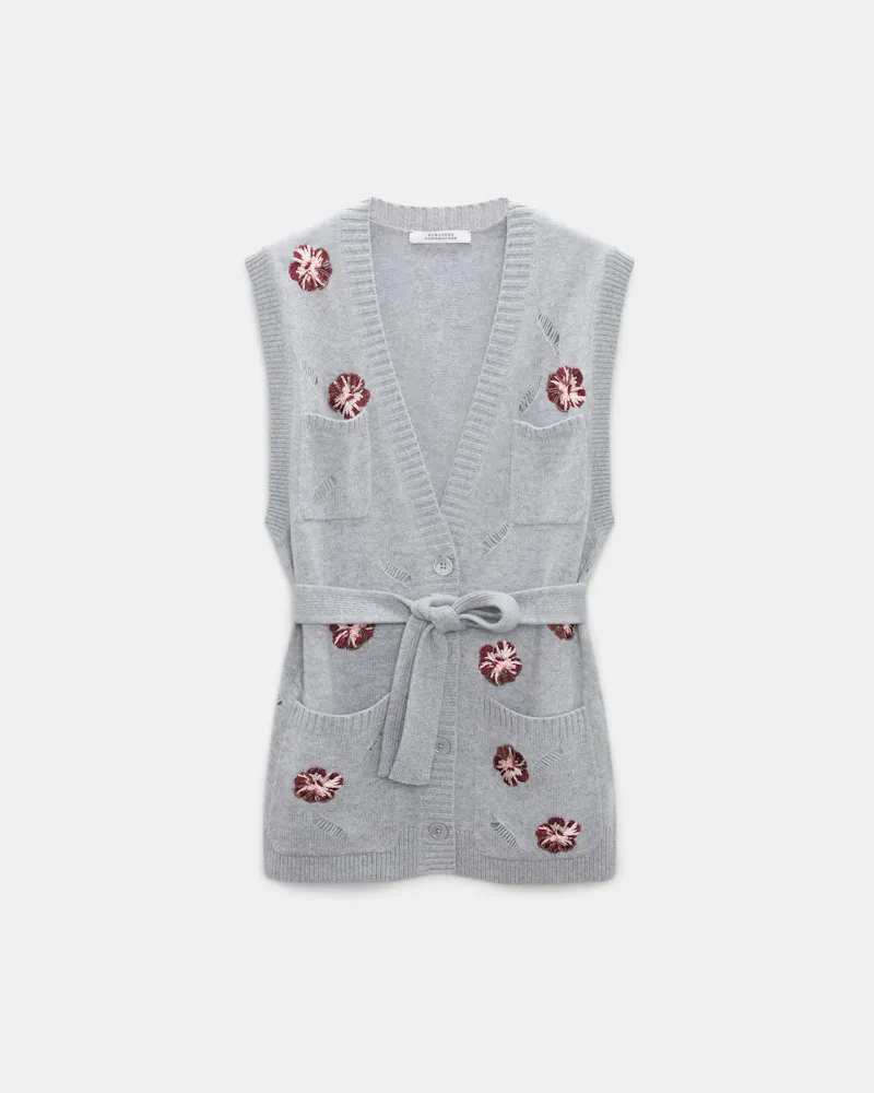 Dorothee Schumacher Besticktes Gilet mit V-Ausschnitt aus Merino und Kaschmir Grau