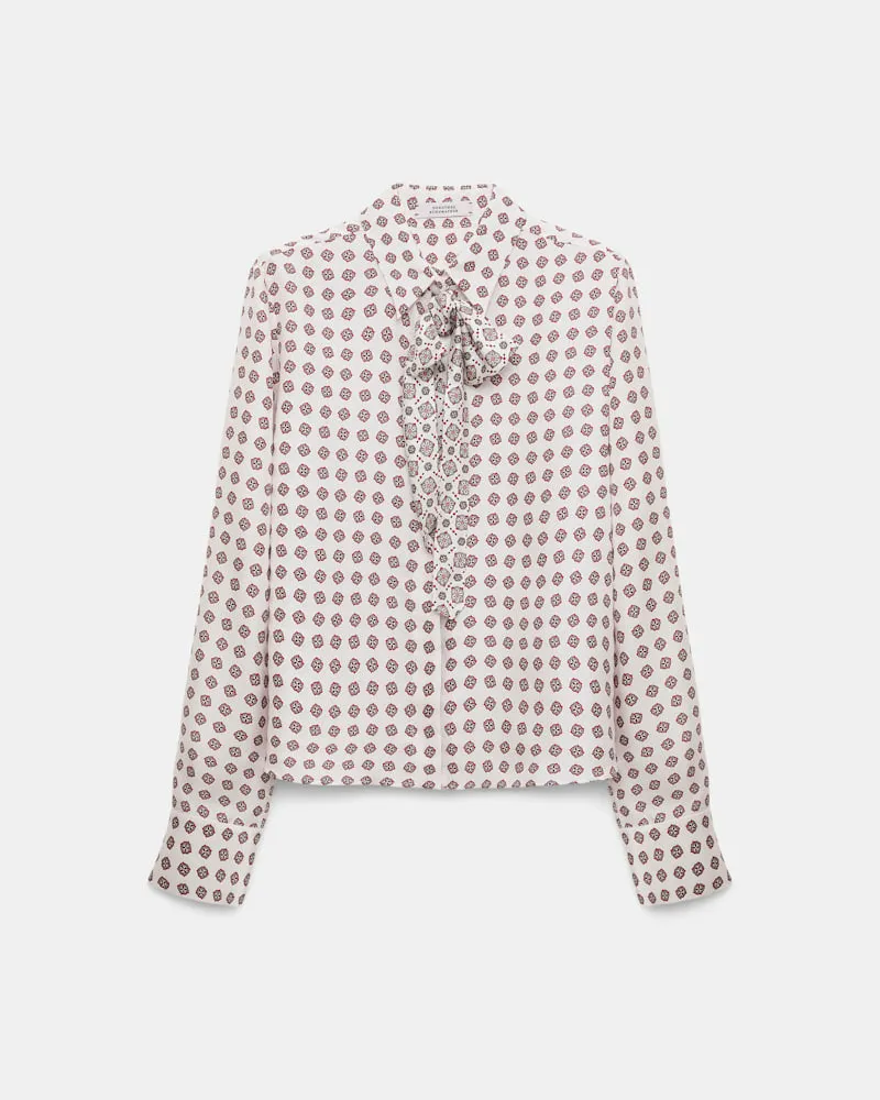 Dorothee Schumacher Bluse mit abnehmbarer Krawattenschleife aus bedrucktem Seidentwill Rosa