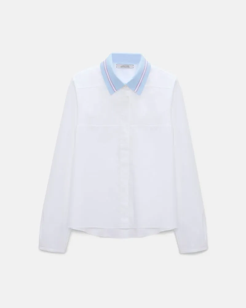Dorothee Schumacher Bluse mit abnehmbarem, gestreiftem Polokragen aus Baumwoll-Popeline Blau