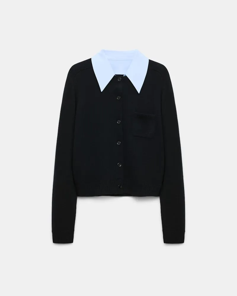 Dorothee Schumacher Fluffy Cardigan mit Hemdkragen Schwarz