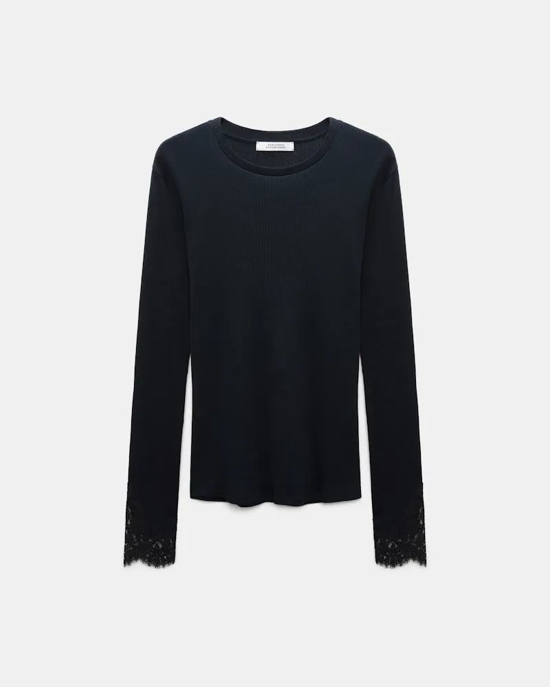 Dorothee Schumacher Longsleeve mit Spitzeneinsatz aus Baumwolle Blau