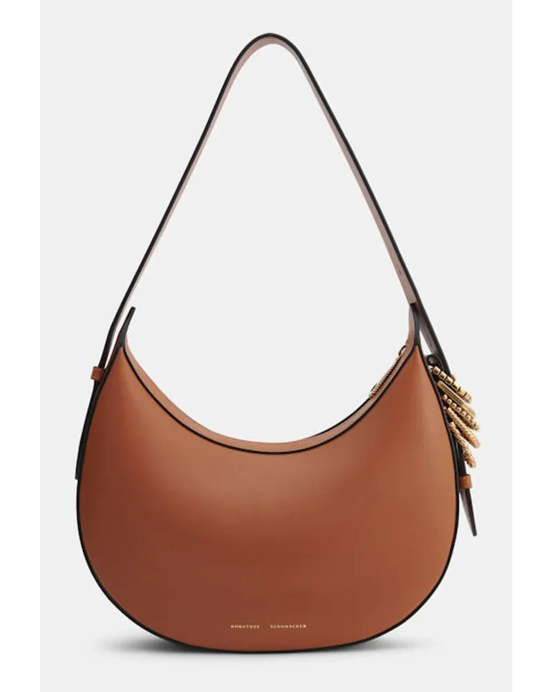 Dorothee Schumacher Half Moon Bag aus weichem Kalbsleder mit D-Rings Braun