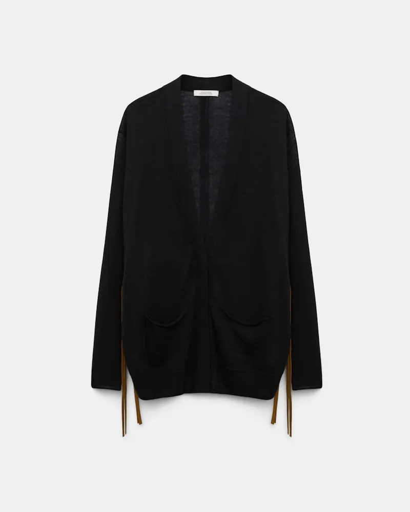 Dorothee Schumacher Cardigan mit Details aus Eco-Leder Schwarz