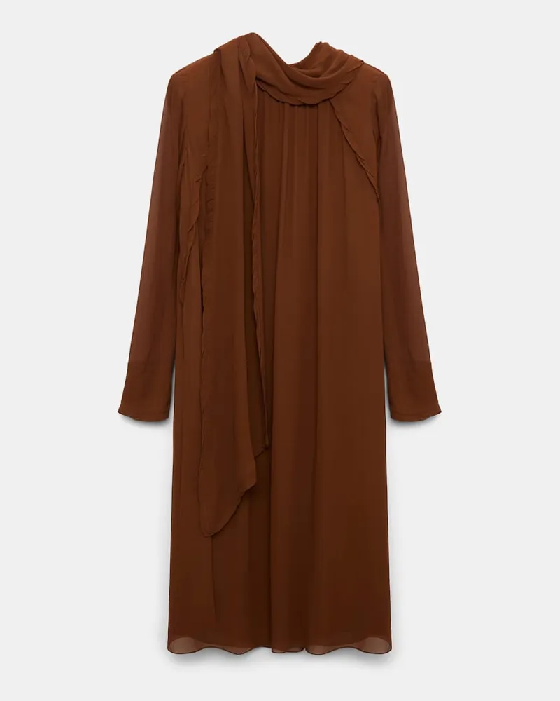 Dorothee Schumacher Kleid mit Rollkragen und langem Schal-Detail aus Georgette Braun