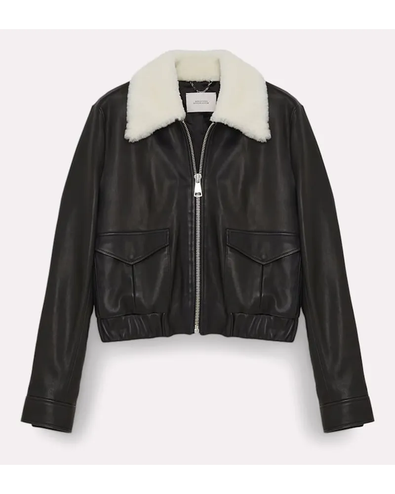 Dorothee Schumacher Lederjacke mit Lammfellkragen Schwarz
