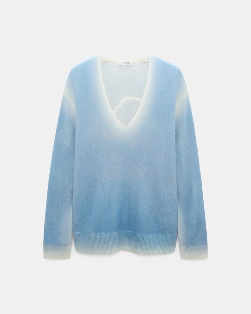 Dorothee Schumacher Pullover mit Poppy-Motiv auf dem Rücken aus Merino und Kaschmir Blau