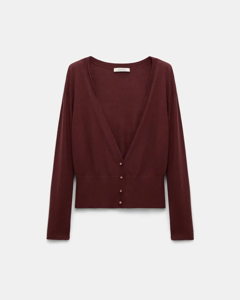 Dorothee Schumacher V-Neck Cardigan aus Merino und Seide Braun