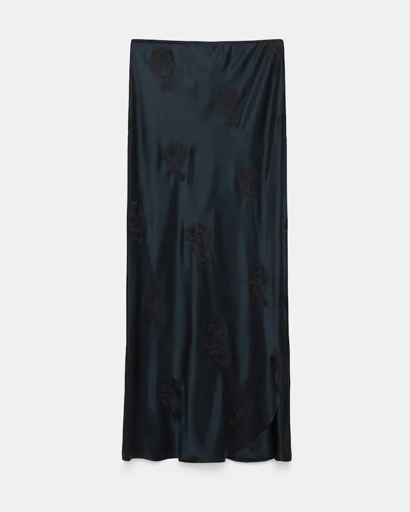 Dorothee Schumacher Bestickter Rock aus Seidensatin Blau