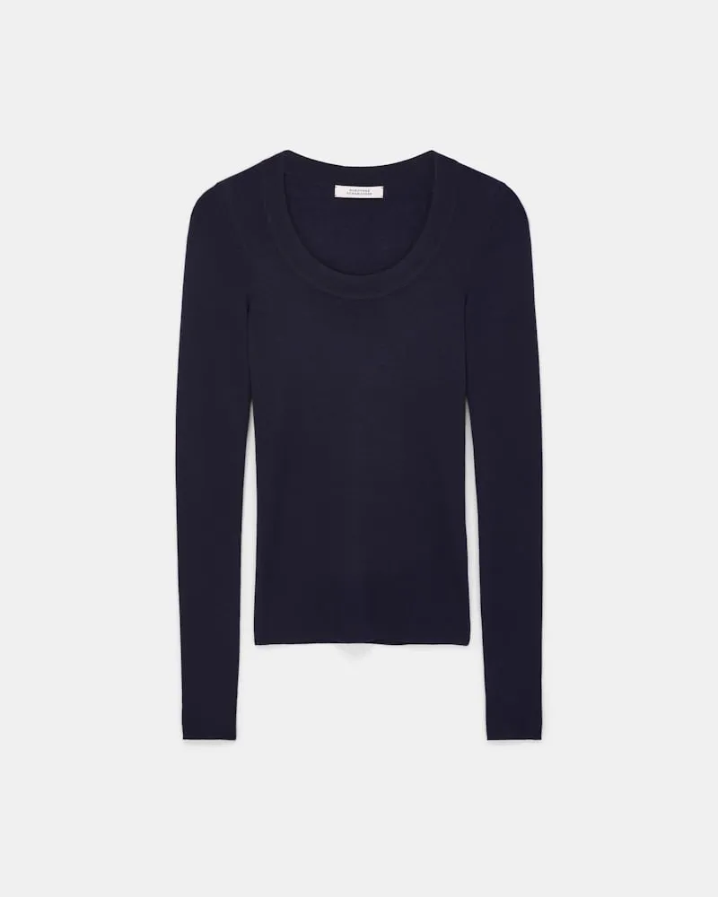Dorothee Schumacher Pullover mit tiefem Rundhalsausschnitt aus Merino Blau