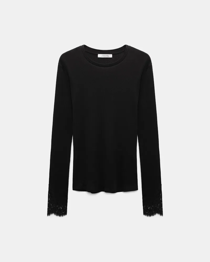 Dorothee Schumacher Longsleeve mit Spitzeneinsatz aus Baumwolle Schwarz