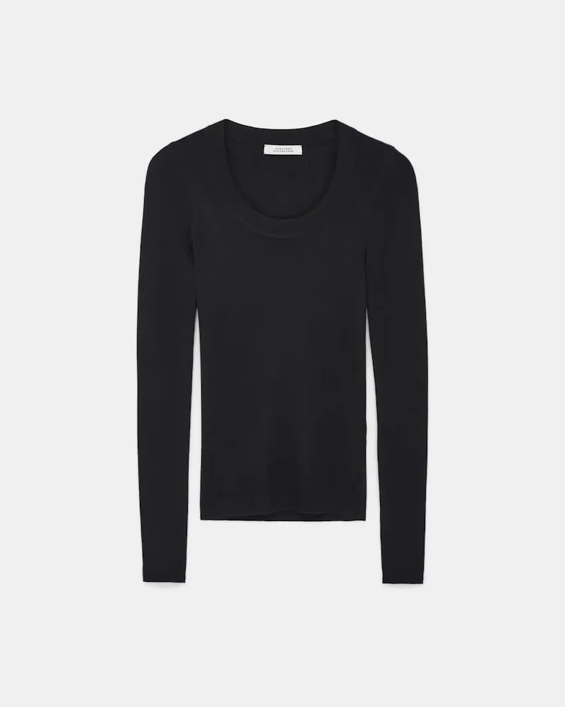 Dorothee Schumacher Pullover mit tiefem Rundhalsausschnitt aus Merino Schwarz