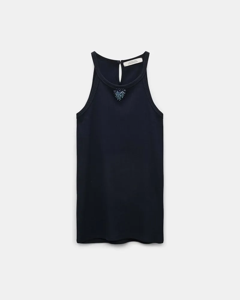 Dorothee Schumacher Rippentop mit handgemachter Embroidery Blau