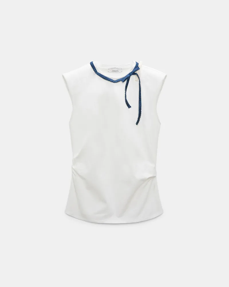 Dorothee Schumacher T-Shirt mit Grobstrickkragen aus Baumwolle Weiß