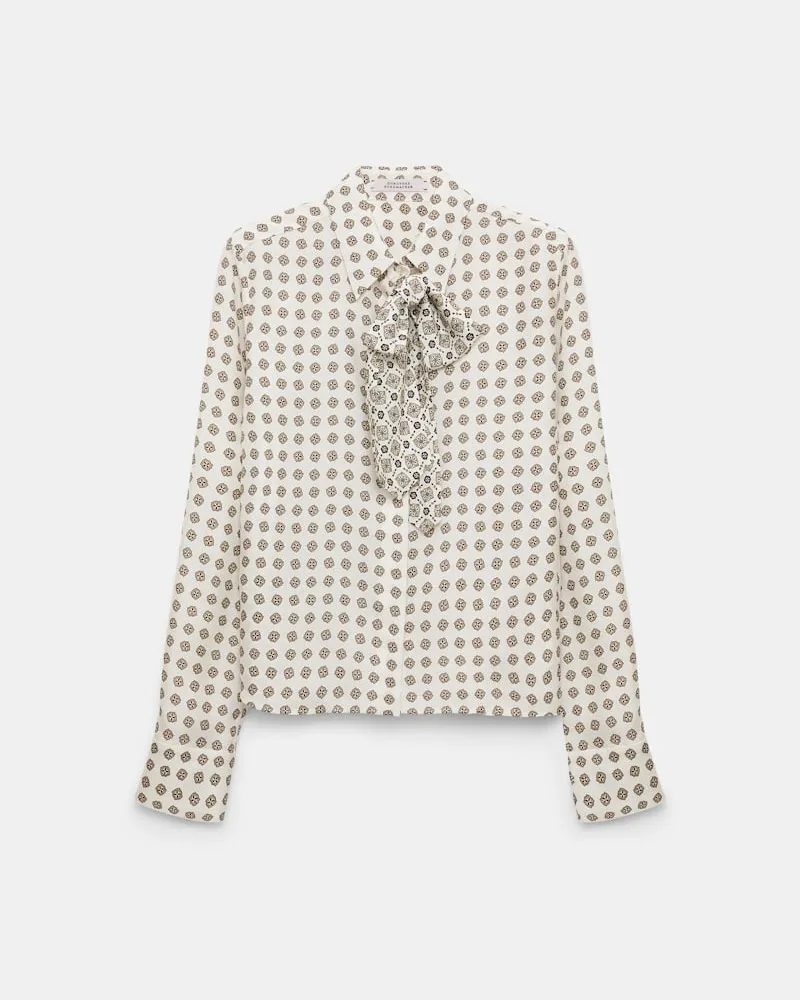 Dorothee Schumacher Bluse mit abnehmbarer Krawattenschleife aus bedrucktem Seidentwill Weiß