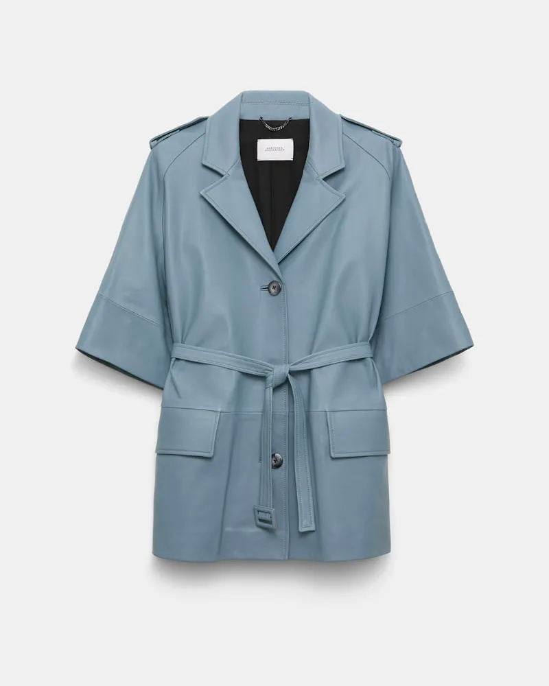 Dorothee Schumacher Kurzmantel aus Lammleder mit Bindegürtel Blau