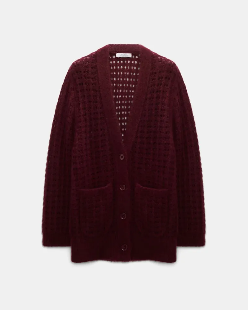 Dorothee Schumacher Cardigan mit grafischem Pointelle-Muster aus Kaschmir Rot