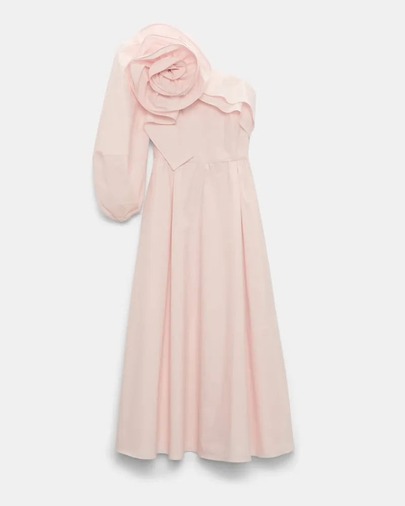Dorothee Schumacher Asymmetrisches Midi-Kleid mit Maxi-Blumenbrosche Rosa