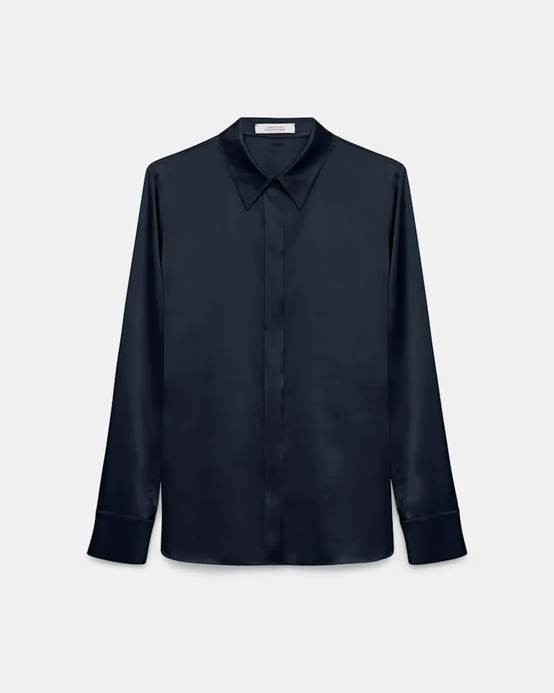 Dorothee Schumacher Bluse aus Seiden-Stretch Satin Blau