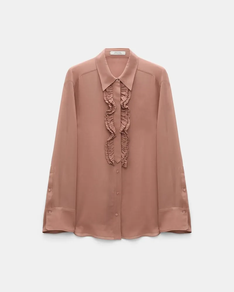 Dorothee Schumacher Hemd mit Ruffle-Detail aus Seiden-Georgette Braun