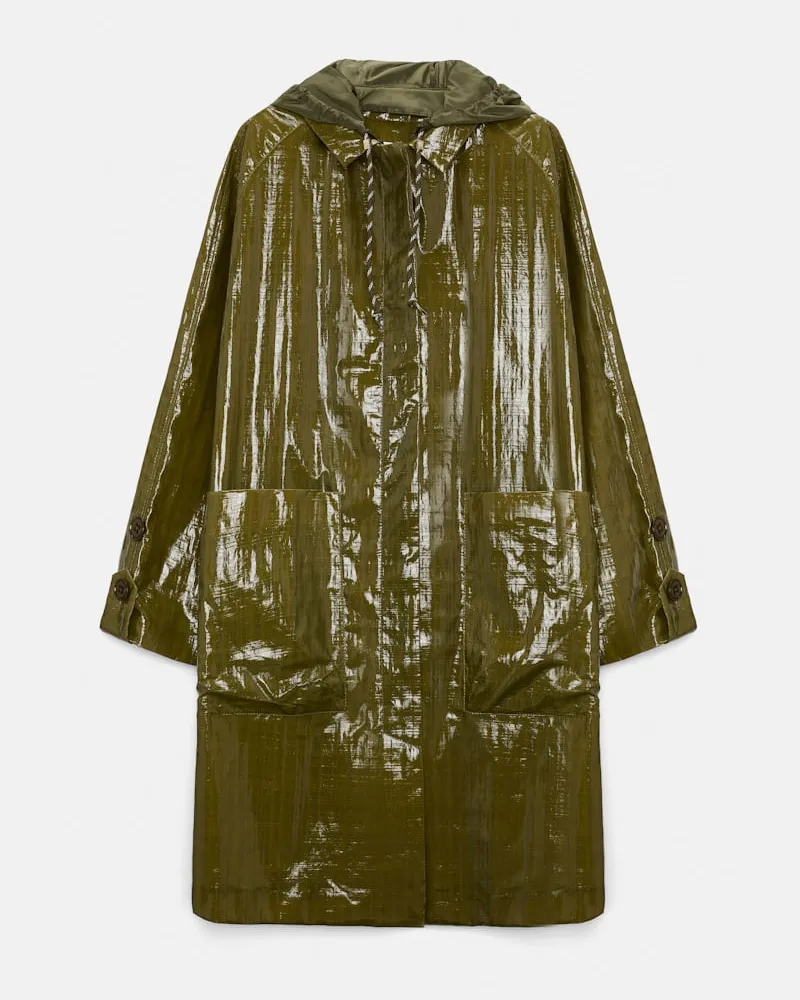 Dorothee Schumacher Lackmantel mit abnehmbarer Kapuze Grün