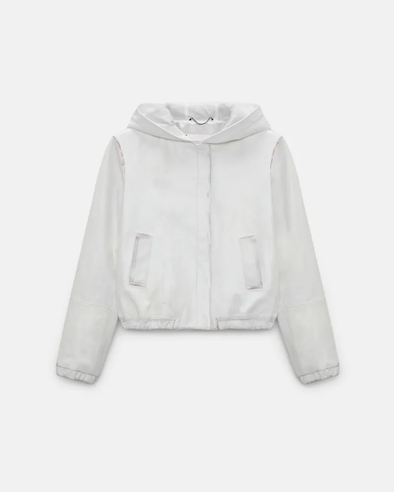 Dorothee Schumacher Leder-Hoodie mit Rub-Off Effekt Weiß