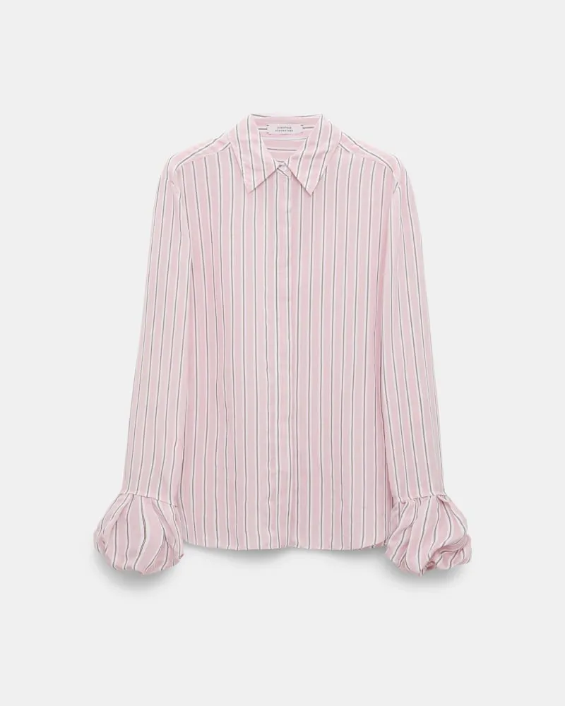 Dorothee Schumacher Bluse aus gestreiftem Organdy Voile mit Ballon-Cuff Detail Rosa