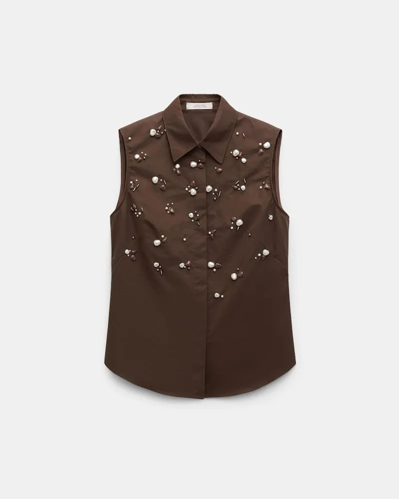 Dorothee Schumacher Von Hand bestickte, ärmellose Bluse Braun