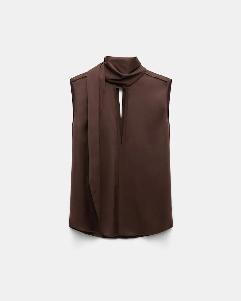 Dorothee Schumacher Ärmellose Bluse aus Seidensatin Braun
