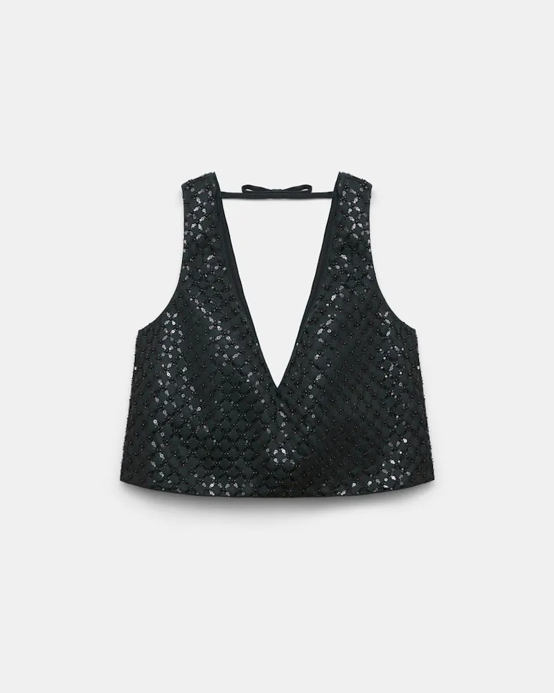 Dorothee Schumacher Cropped Top aus besticktem Duchesse Grau