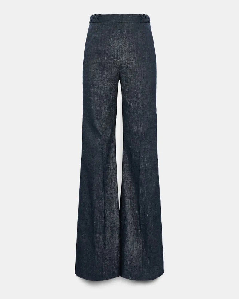 Dorothee Schumacher Flared Pants aus Baumwolle und Leinen Blau
